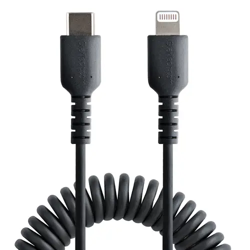 Cable de 50cm USB-C a Lightning MFi, Cable USB Tipo C Rizado de Carga Negro para iPhone, con Recubrimiento de TPE, Núcleo de Fibra de Aramida, Cable Lightning Rizado - Imagen 3