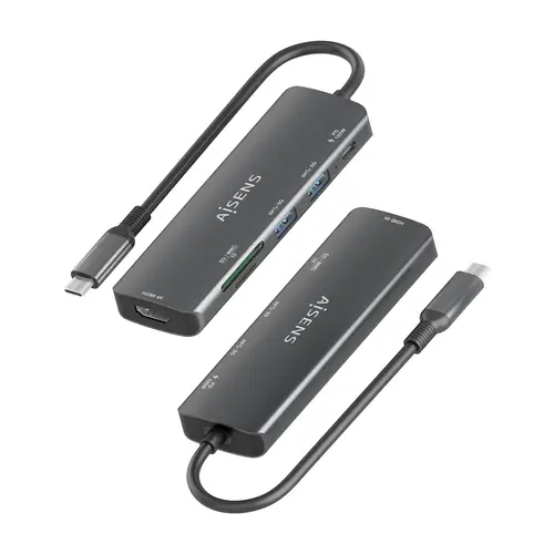 USB-C Dock 6 en 1, USB-C A, 1x HDMI, 2x USB-A, 1x USB-C PD 100W, 1x SD, 1x MicroSD, Gris, 15cm - Imagen 3