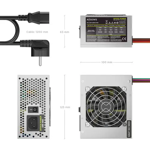 Fuente Alimentacion SFX 500W con Cable de Alimentacion OEM, Plata - Imagen 3