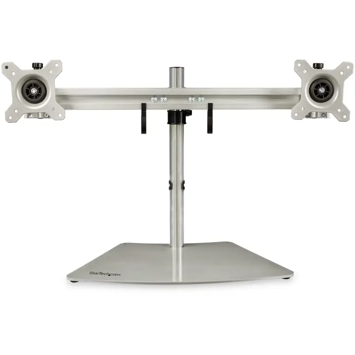Soporte VESA para 2 Monitores - Soporte Ergonómico de Sobremesa para 2 monitores de 24" con Montaje VESA - con Base Independiente y Altura Ajustable- Soporte con Mástil - Plata