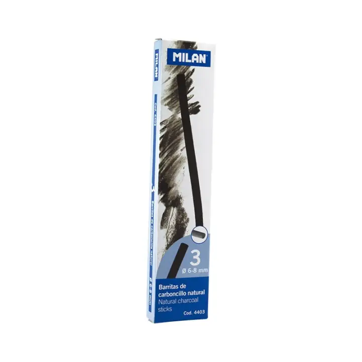 MILAN CARBONCILLO NATURAL CILÍNDRICO Ø6-8MM X 15CM CAJA DE 3 BARRITAS