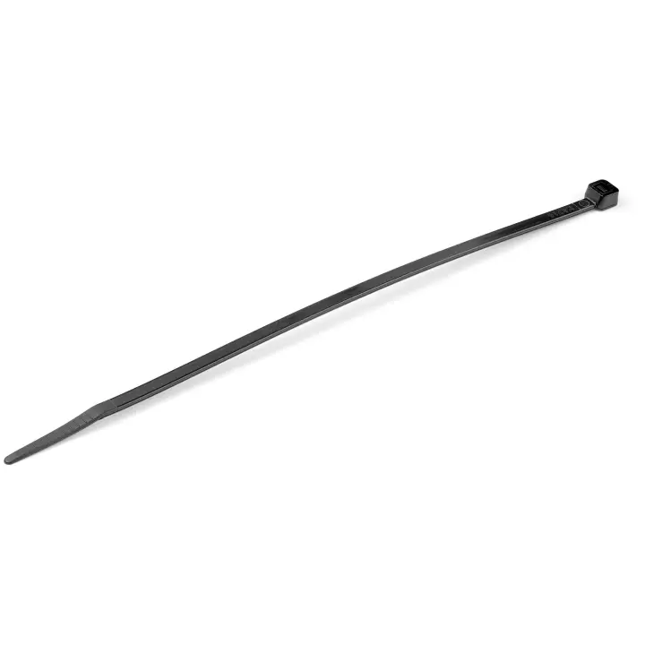 Bridas de 20cm para cables - 4 mm de ancho, 55 mm de diámetro, soportan 22 kg de tensión, de nylon, cierre automático y punta curva, 94V-2/UL, paquete de 100 - negras