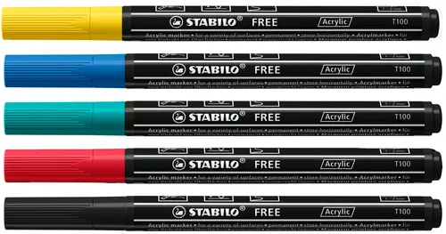 FREE Acrylic marcador 5 pieza(s) Negro, Azul, Carmín, Turquesa, Amarillo - Imagen 2