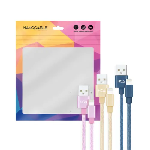 3 Cables Lightning a USB 2.0, Lightning/M-USB A/M, Rosa, Dorado y Azul Pacífico, 1 m - Imagen 2