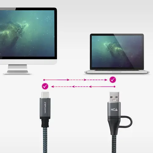 Cable USB 3.2 Gen2x2 20Gbps 5A/100W, USB-C+USB-A/M a USB-C/M, Gris/Negro, 1.5m - Imagen 4