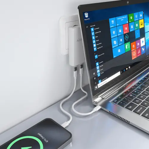 Cargador De Pared GaN Ultra Delgado 65W, 2xUSB-C PD3.0 QC4.0, Blanco - Imagen 7
