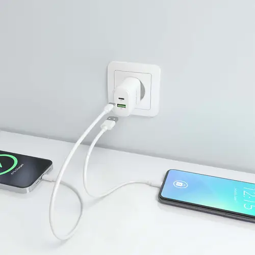 Cargador GaN 25W, 1xUSB-C PD3.0, 1xUSB-A QC3.0, Blanco - Imagen 5