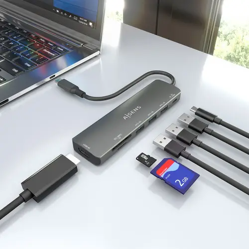 USB-C Dock 7 en 1, USB-C A, 1x HDMI, 3x USB-A, 1x USB-C PD 100W, 1x SD, 1x MicroSD, Gris, 15cm - Imagen 6