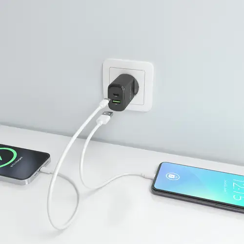 Cargador GaN 25W, 1xUSB-C PD3.0, 1xUSB-A QC3.0, Negro - Imagen 5
