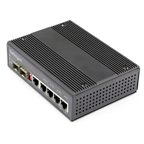 Switch Conmutador Industrial Ethernet Gigabit 6 Puertos - 4x RJ45 PoE - 2 Ranuras SFP PoE+ de 30W 12-48VDC DIN (IES1G52UP12V) - Imagen 1