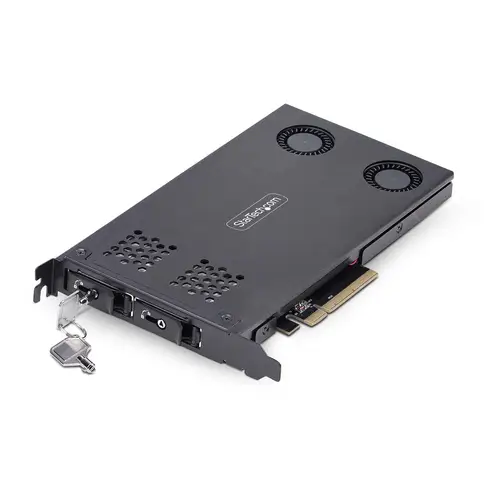 Tarjeta Rack Móvil de 2 Bahías para SSD NVMe M.2 a PCIe x8 - Requiere Bifurcación - Bahías de Intercambio en Caliente - Instalación sin Herramientas - Imagen 1
