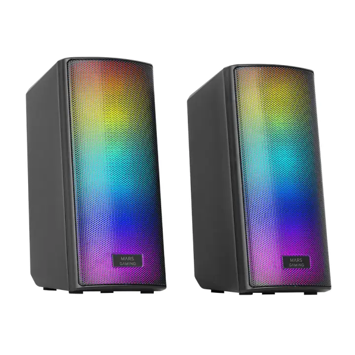 MSRGB2, Altavoces Bluetooth 5.3 15W, Procesador de Sonido DSP, Iluminación RGB Dinámica, Frontal Total Mesh, Altavoces Compactos con Caja de Control, Entrada Jack de 3.5mm y USB, Negro