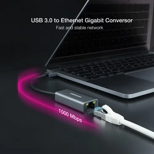Conversor USB 3.0 a Ethernet Gigabit 10/100/1000 Mbps, Aluminio, Gris, 15 cm - Imagen 3