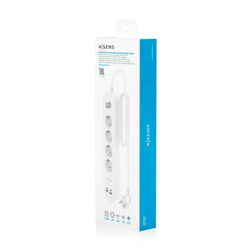 Regleta de Enchufes Multifuncion con 4 Tomas + Cargador PD3.0 20W 2xUSB-C, 2xUSB-A, 1.4m, Blanco - Imagen 7