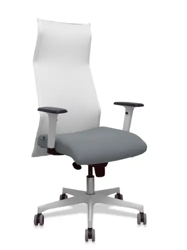 Sillón Sahuco blanco bali gris brazos blancos base blanca ruedas parqué 65mm