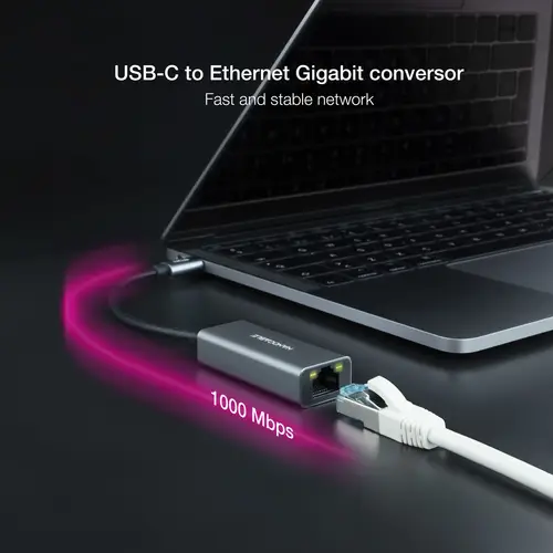 Conversor USB-C a Ethernet Gigabit 10/100/1000 Mbps, Aluminio, Gris, 15 cm - Imagen 3