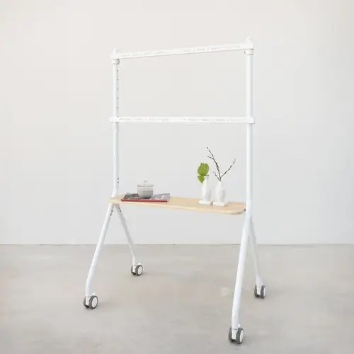 iLOVE Soporte de Suelo con Ruedas para Pantalla 49"-80", Blanco y Haya - Imagen 4