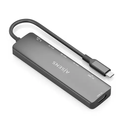 USB-C Dock 7 en 1, USB-C A, 1x HDMI, 3x USB-A, 1x USB-C PD 100W, 1x SD, 1x MicroSD, Gris, 15cm - Imagen 2