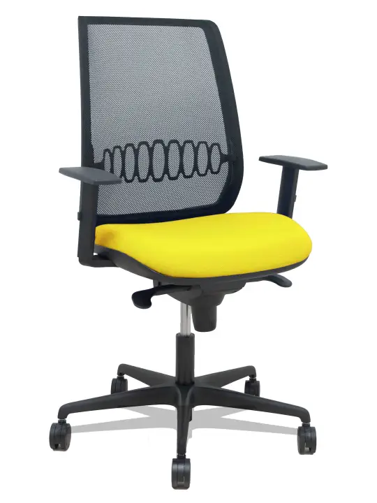 Silla Alares sincro malla negra bali amarillo brazo regulable