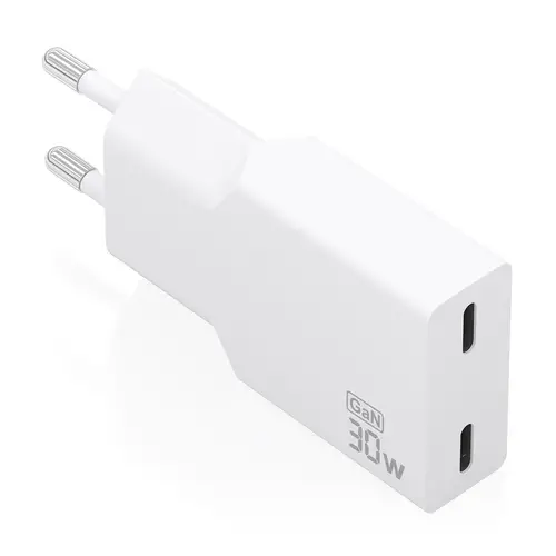 Cargador Ultra Delgado GaN 30W, 2xUSB-C PD3.0, Blanco - Imagen 1