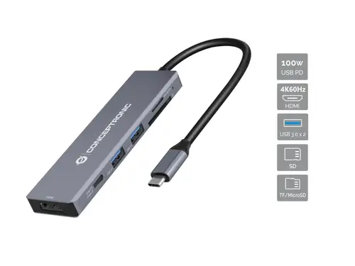 DONN23G base para portátil y replicador de puertos Alámbrico USB 3.2 Gen 1 (3.1 Gen 1) Type-C Gris - Imagen 1