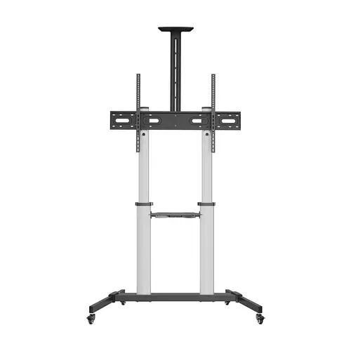 Soporte de suelo PRO con ruedas, bandeja para DVD y soporte de cámara para Monitor/TV 100Kg de 60-100, Negro-Plata - Imagen 2