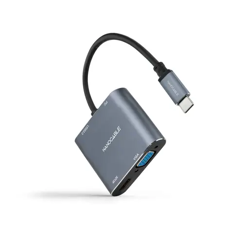 Conversor USB-C a HDMI/VGA/USB3.0/PD 15 cm, Gris - Imagen 1