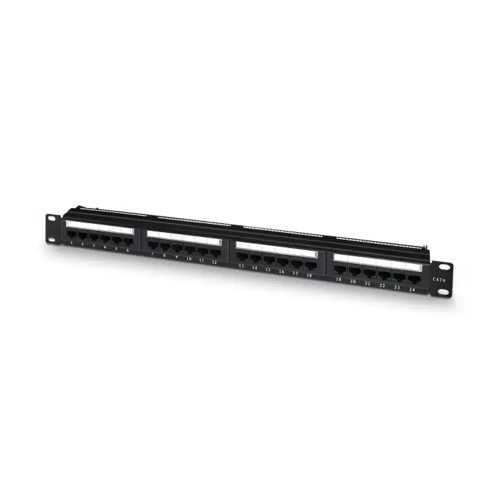 Panel De Parcheo De 24 Puertos RJ45 Cat.6 UTP, 19" 1U Dual IDC Con Gestion De Cables, Negro
