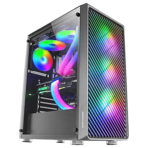 MC-F, Semitorre Gaming ATX, Ventana Completa Cristal Templado, Frontal Metal-Mesh, 4X Ventiladores ARGB 120mm, Negro - Imagen 3