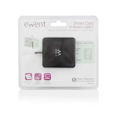 EW1052 lector de tarjeta inteligente USB USB 2.0 Negro - Imagen 4