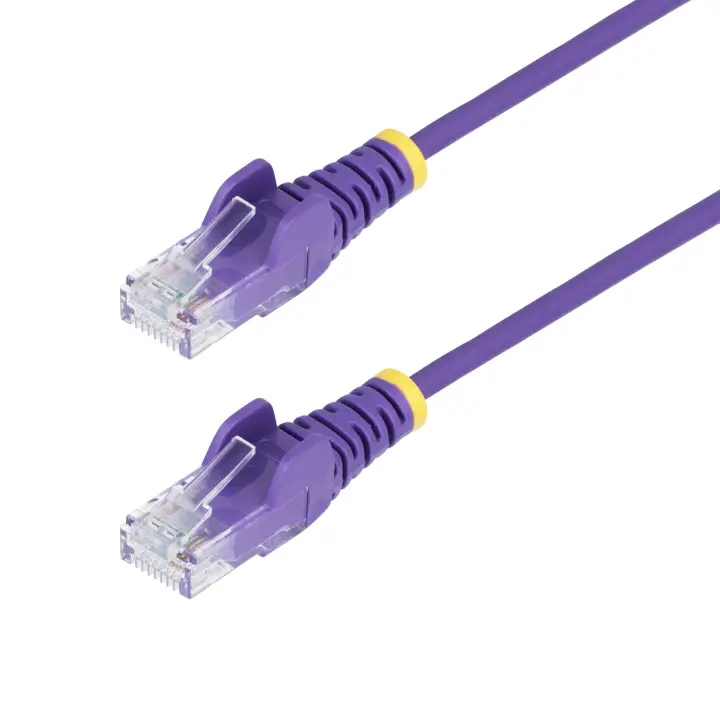 Cable de Red Ethernet CAT6 Delgado sin Enganches Morado de 15m - Cable RJ45 Snagless Slim 28AWG - Alambre de Cobre Puro - PoE 100W - con Alivios de Tensión - LSZH - Probado con Fluke