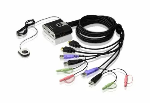 Switch KVM formato cable HDMI/Audio USB de 2 puertos con selector remoto de puerto - Imagen 1