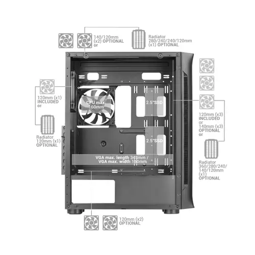 MC-NEO, Torre Gaming XXL E-ATX, Ventana Lateral y Frontal Cristal Templado, 4X Ventiladores ARGB 120mm + Ventilador 120mm, Sistema CPU Freezer, Blanco - Imagen 6