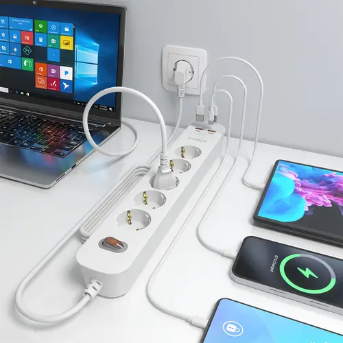 Regleta de Enchufes Multifuncion con 5 Tomas + Cargador PD3.0 20W 2xUSB-C, 2xUSB-A, 1.4m, Blanco - Imagen 5