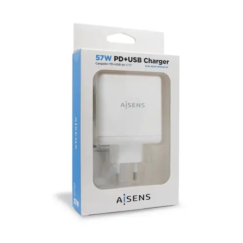 Cargador 57 W, 1x USB-C PD3.0 45 W, 1x USB-A 5 V / 2.4 A 12 W, Blanco - Imagen 3