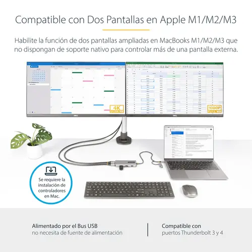 Adaptador Multipuertos USB-C - HDMI Doble (4K30Hz/1080p60Hz) - Hub Ladrón 3x USB-A - Mini Docking Station de Viajes - Docking Station USB Tipo C con Cable Integrado de 40cm - Imagen 9