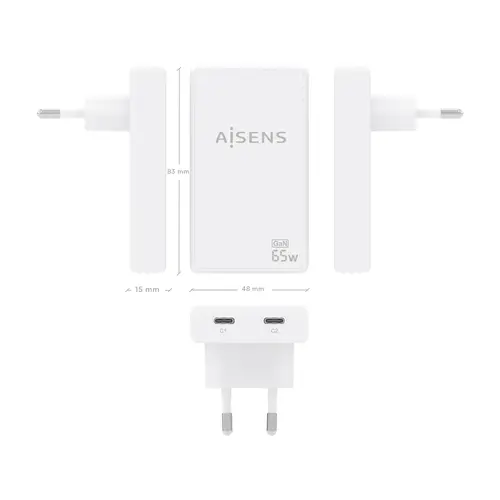 Cargador De Pared GaN Ultra Delgado 65W, 2xUSB-C PD3.0 QC4.0, Blanco - Imagen 4