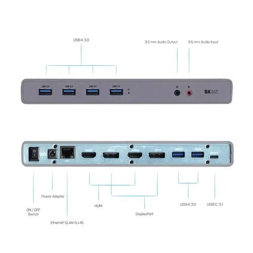 USB 3.0 / USB-C / Thunderbolt 3 Dual Display Docking Station - Imagen 5