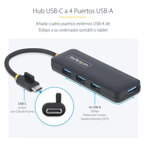 Hub USB-C de 4 Puertos - Ladrón USB Tipo C a 4 Puertos USB-A - Alimentado por el Bus - USB 3.0 de 5Gbps - Hub Portátil USB para Viajes - Protección de Sobrecorriente - Imagen 13