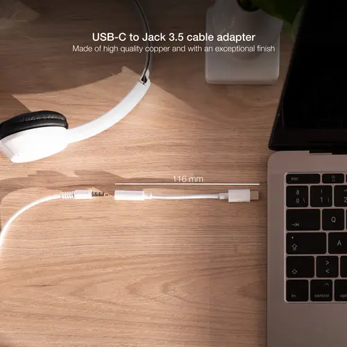 Cable Adaptador Audio USB-C/M a Jack 3.5/H, 11 cm, Blanco - Imagen 3