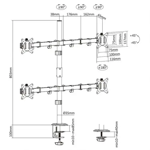 Soporte de escritorio articulado para monitor cuádruple de 17"-32 - Imagen 8