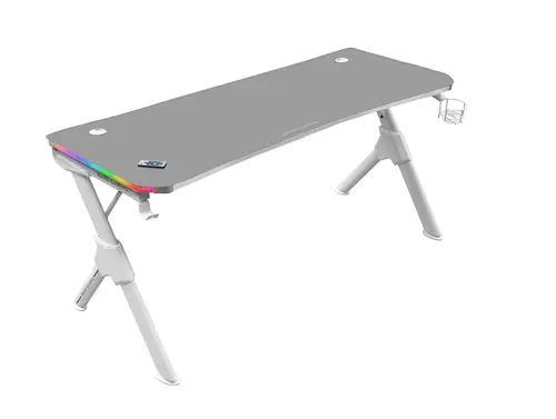 MGD140RGB, Mesa Ergonómica Gaming RGB, Soporte Auriculares y Bebida, Alfombrilla Ratón, 140x60cm, Blanco - Imagen 1