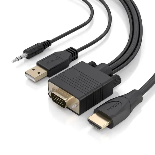 Cable Conversor HDMI a SVGA+Audio, HDMI A/M-SVGA/M+Jack 3.5/M+USB-A/M, Negro, 1.5m - Imagen 3