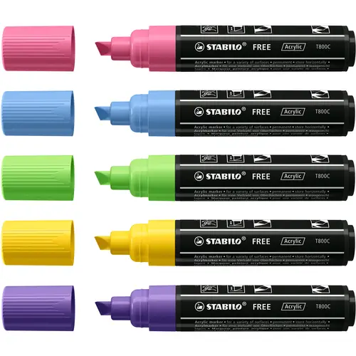 FREE Acrylic T800C Set 1 marcador 5 pieza(s) Punta de cincel Verde claro, Azul metálico, Rosa, Violeta, Amarillo - Imagen 3