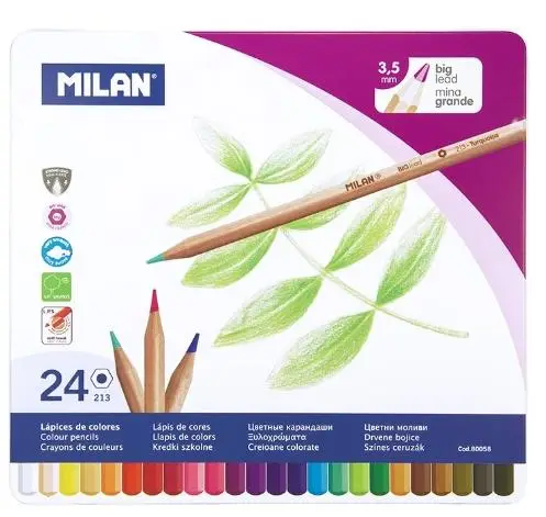 MILAN LÁPICES DE COLORES MINA GRUESA SURTIDOS CAJA METÁLICA -24U-