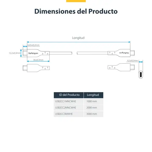 Cable de Carga USB-C de 3m - Cable de Carga USB Tipo C para Portátil - Cable USB para Tablet o Móvil - Entrega de Alimentación PD de 60W 3A - Cable de Datos - Macho a Macho - Blanco - Imagen 8