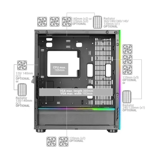 MC-ULT, Caja Gaming Custom XXL E-ATX, Doble Cristal Templado 90º Sin Marco + Puerta Lateral, Soporte Completo Refrigeración Líquida, Torre PC con Diseño de Cámara Dual Vertical, Blanco - Imagen 2
