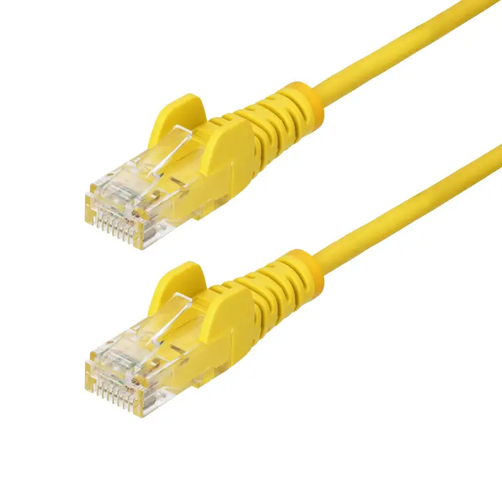 Cable de Red Ethernet CAT6 Delgado sin Enganches Amarillo de 2,5m - Cable RJ45 Snagless Slim 28AWG - Alambre de Cobre Puro - PoE 100W - con Alivios de Tensión - LSZH - Probado con Fluke