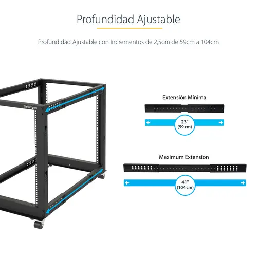 Rack 25U Móvil de Marco Abierto de 4 Columnas para Servidores - Rack de Cuatro Columnas 19 Pulgadas para Equipo de Red e Informático - Ruedas o Patas Niveladoras - Imagen 10
