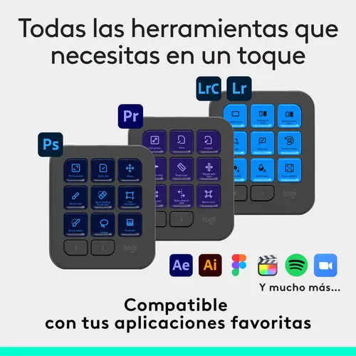 MX Creative Console, keypad programable con 9 teclas LCD personalizables y dial de control para diseño gráfico, edición de vídeo, fotografía, uso con Adobe, Zoom, Spotify, etc. Color Grafito - Imagen 4